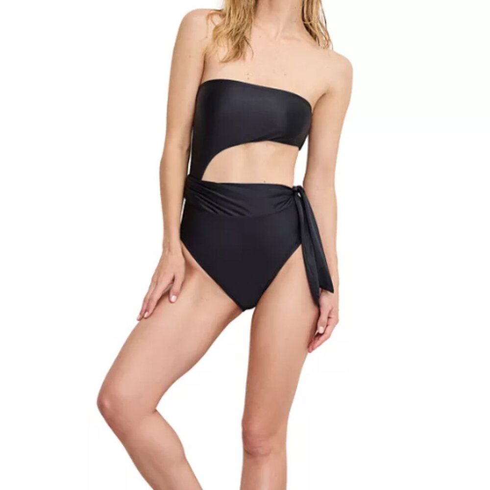 Black Strapless Cutout Swimsuit